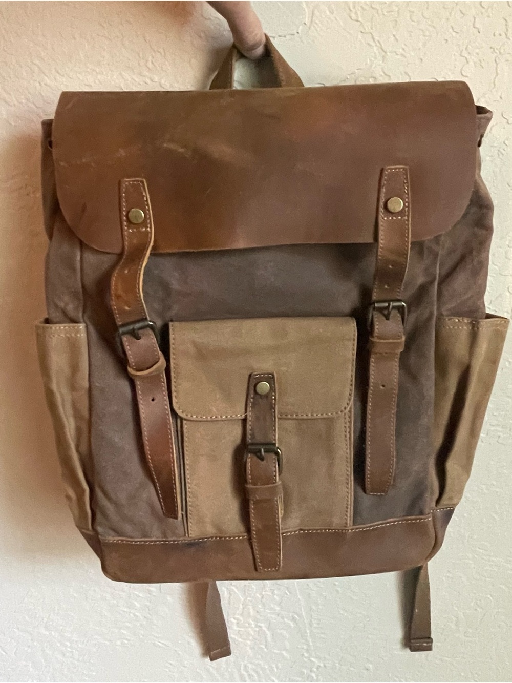 Waxed Canvas & Leather Retro School Backpack Rucksack Travel Hiking Laptop - Picture 14 of 15